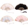 Lolita Noir Blanc Dentelle Lolita Fleur Embossée Cadeaux de Mariage Ventilateurs Pliants Ventilateur Thé Fête Ventilateur à Plumes avec Pendentif