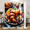"Delicious Croissant Breakfast Design" Patterned Flannel Blanket Perfect for the Bedroom Living Room, Sofa, or a Little Nap