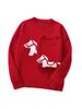 100% Wool New Year Sweater with Little Horse Pattern, Thickened Red Knit Pullover