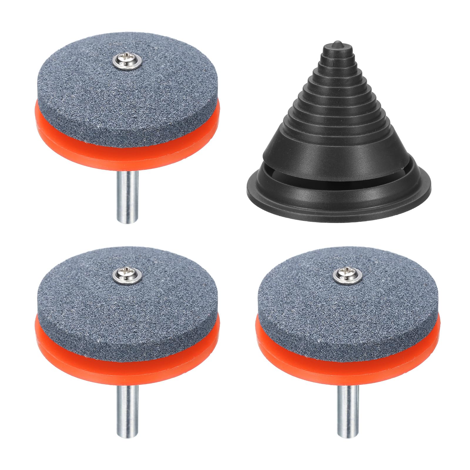 

uxcell Rotating Corundum Lawn Mower Blade Sharpening Stone with Plastic Backing and Black Blade Balancer for Power Hand and Garden Orange 3-Piece помаранчевий