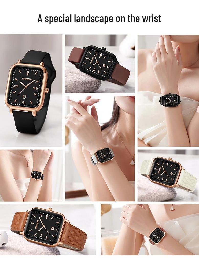 Sanda Quartz Retro Square Watch: Simple Bar Index, Calendar, Waterproof, Business Casual, Unisex Strap