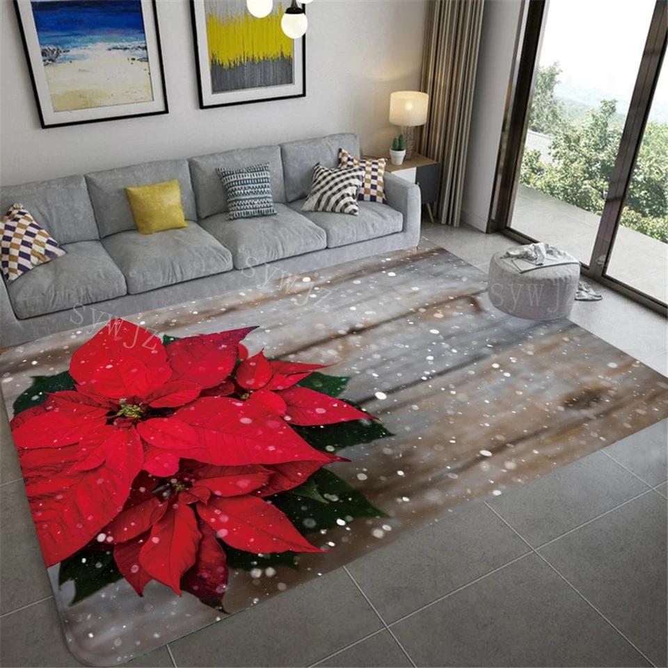 VIAKMA Christmas Atmosphere Decorative Non-slip Soft Crystal Velvet Carpet Home Bedroom Living Room Entrance Door Mat Home Decor