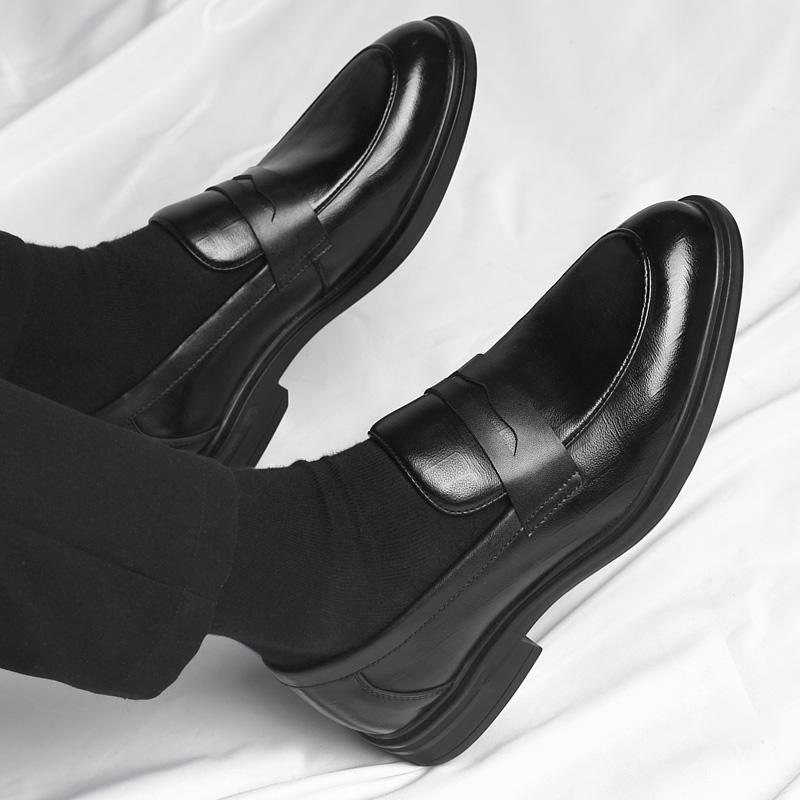 Fashion Black British Style Shoes Luxury Brand Loafers Men Leather Thick-soled Cowhide Business Shoes Designer Men's Shoes High Quality