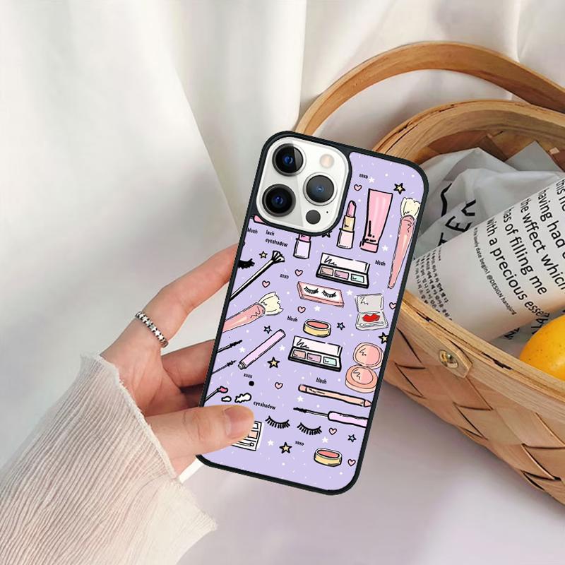 Makeup Love Lipstick Eyeshadow Pattern Phone Case For iPhone 17 Air 16 15 14 11 12 13 Pro MAX Plus coque Cover Shell