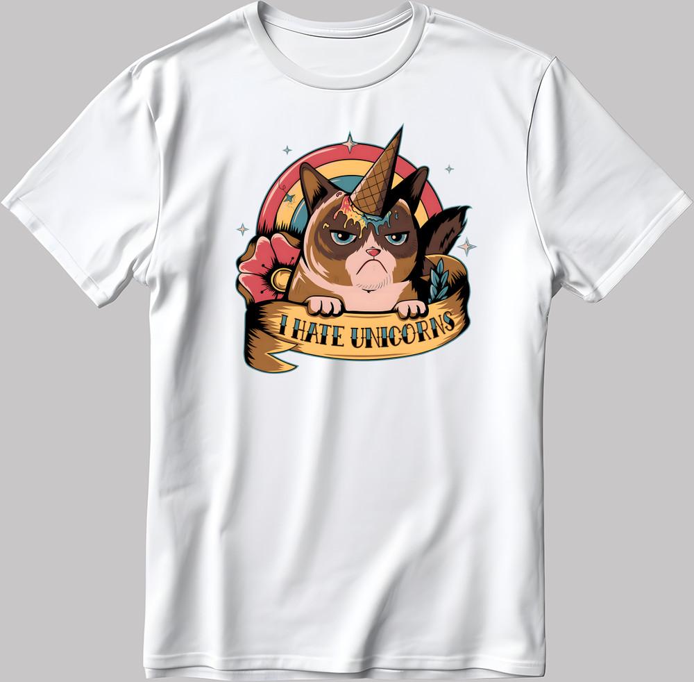 

Я ненавижу единорогов Смешная кошка Футболка с коротким рукавом Бело-черная Мужская / Женская N571 4XL