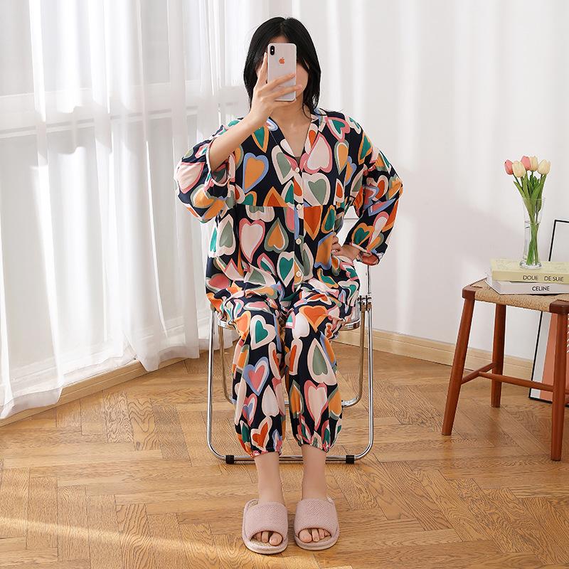 Cotton and silk pajamas women's spring and autumn short-sleeved trousers set summer thin Internet celebrity large size high-end loungewear