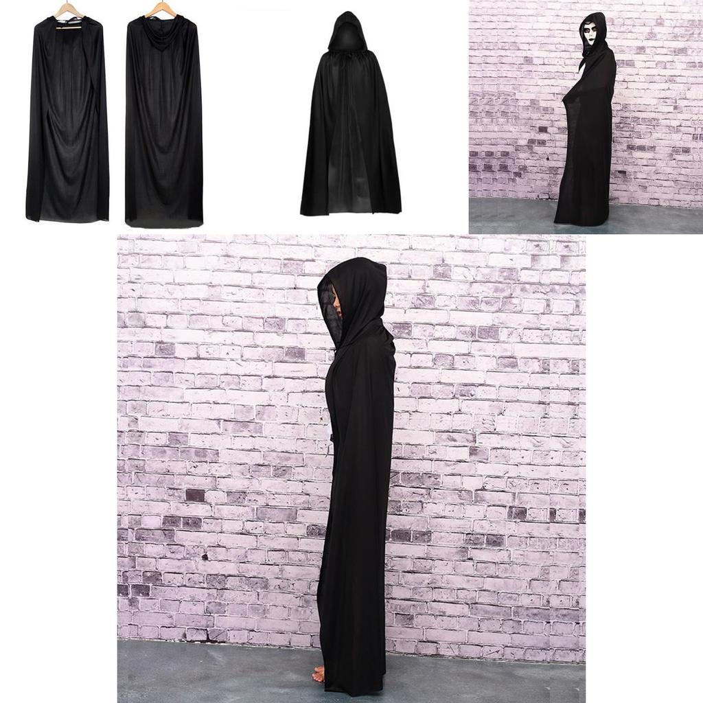 Halloween Cloak Cosplay Grim Reaper Vampire Witch Wizard Robe Party Adult Children Hooded Black Cloak Cape