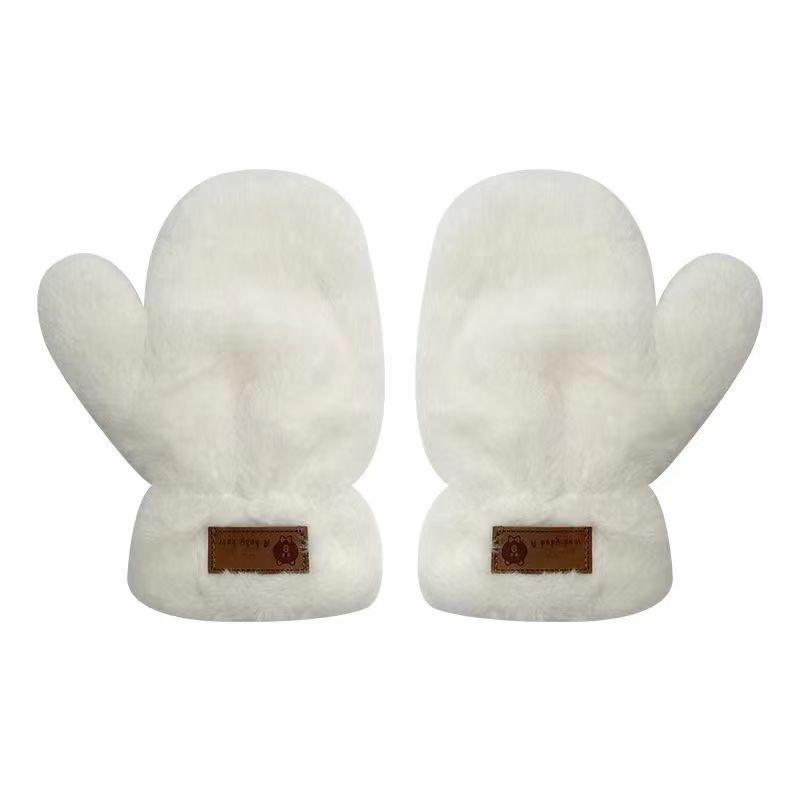 Winter Continuous Fingers To Ride A Bicycle Fashionable Cute Girl and Student Male Plus Velvet Imitation Rabbit Fur Gloves Warm Windproof Plush Gloves