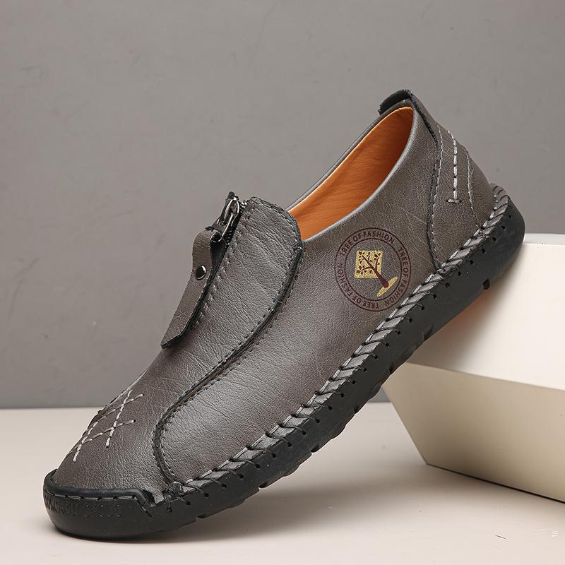 Fashion Spring 2025 Men's New Comfortable Side Zipper Casual Leather Shoes Fashion Men's Round Head Hand Sewn Breathable Sleeve Shoes