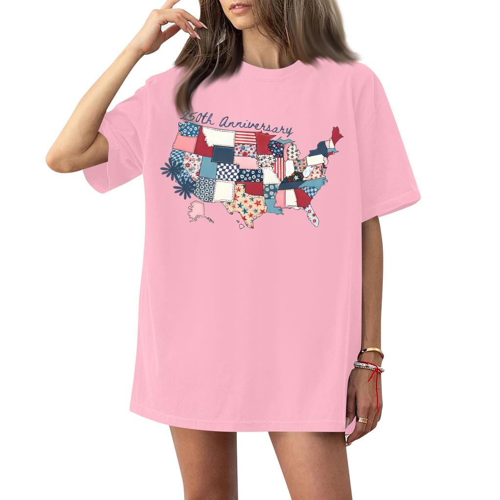 Damen Rundhals Bedrucktes Kurzarm T-Shirt Top