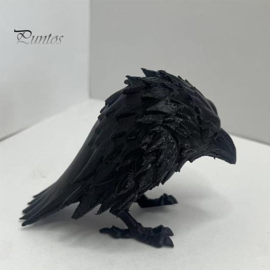 Niche Style Gothic Decor 3D Printed Crow Ornament, Realistic Black Raven Bird Figurines Figurine, Halloween Theme Statues for Bookshelf Desktop