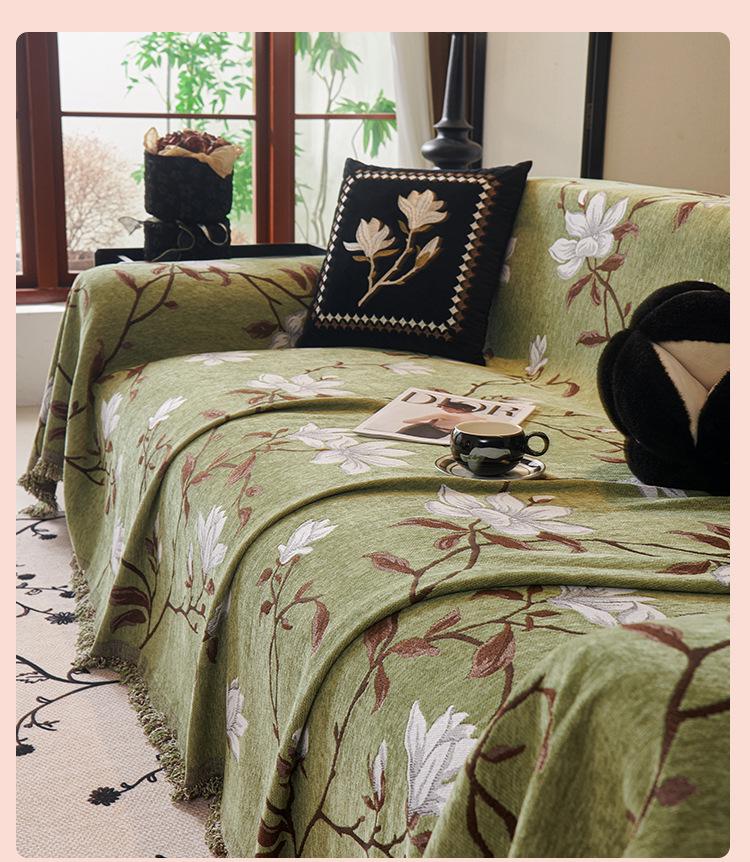 Chinese Modern Magnolia Sofa Cover: Simple Full-Cover Cushion and Towel for Armrest and Backrest