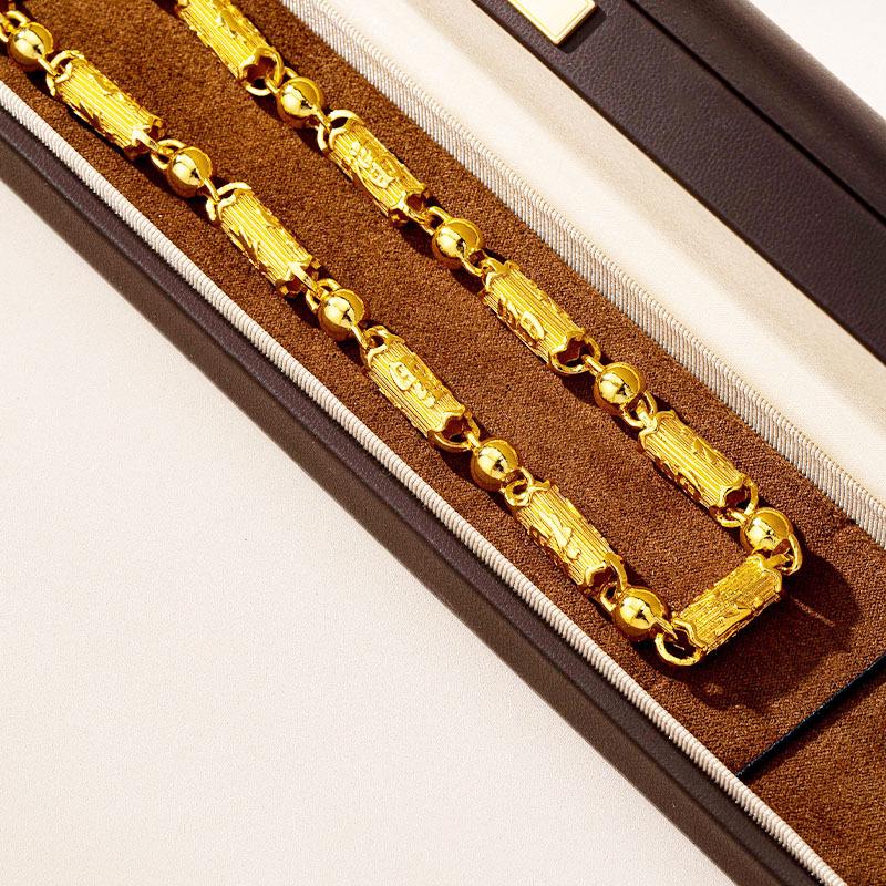 

Вьетнамское песочное золото Мужское ожерелье в придворном стиле с иероглифом Фу – Прочные, не выцветающие бусины, цепочка, ювелирные изделия