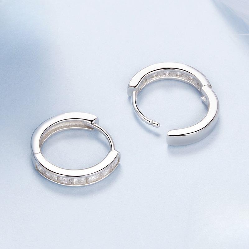 925 Sterling Silver Round Zircon Hoop Earrings For Women Simple Geometric Circle Earrings Party Wedding Jewelry Gifts