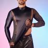 Men Sexy Mesh T-Shirt Oil Glossy Shiny Top Patchwork Tight-Fit Top Breathable Long Sleeve Shirt