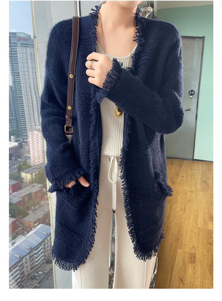 French Chic Wool Tassel Cardigan Sweater - Women's Loose Long Sleeve Knitwear