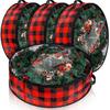 Kingdder 4 Pcs Wreath Storage Bags Christmas Garland Storage Containers with Clear Window Handles Zipper Buffalo Plaid Wreath Box for Xmas Holiday