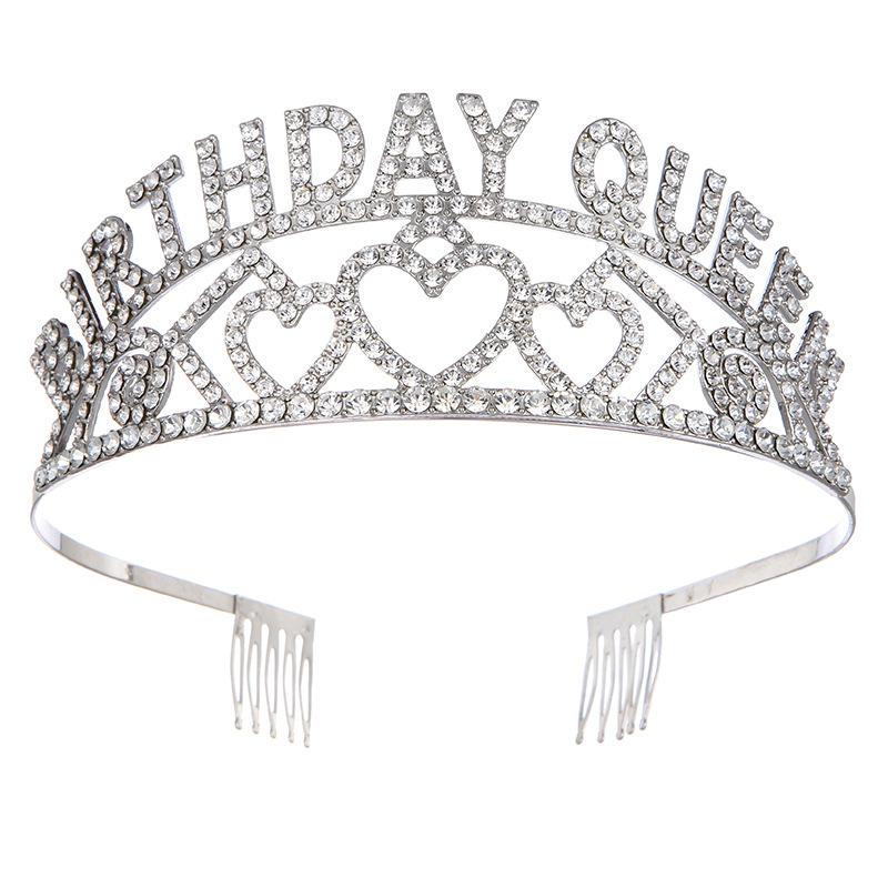 Fashionable Zinc Alloy Water BIRTDAY QUEEN Diamond Crown Birthday Party Headband Girl Birthday Headwear