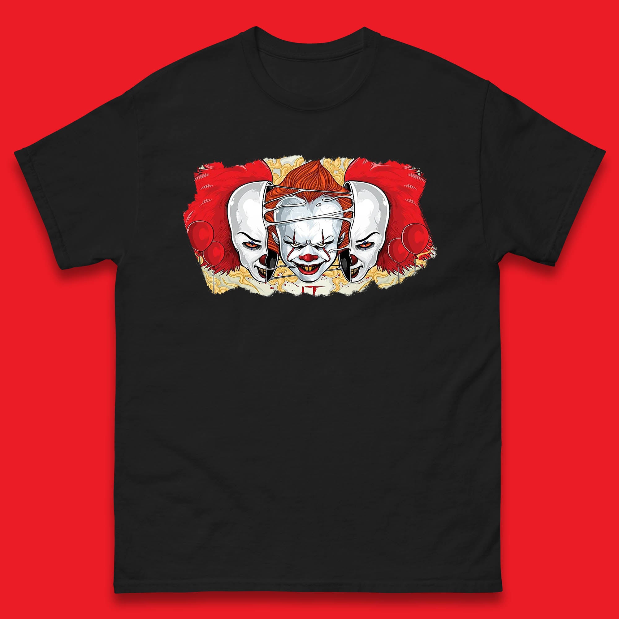 IT Pennywise Clown Halloween Horror Movie Character Evil Clown Costume Serial Killer Mens Tee Top M