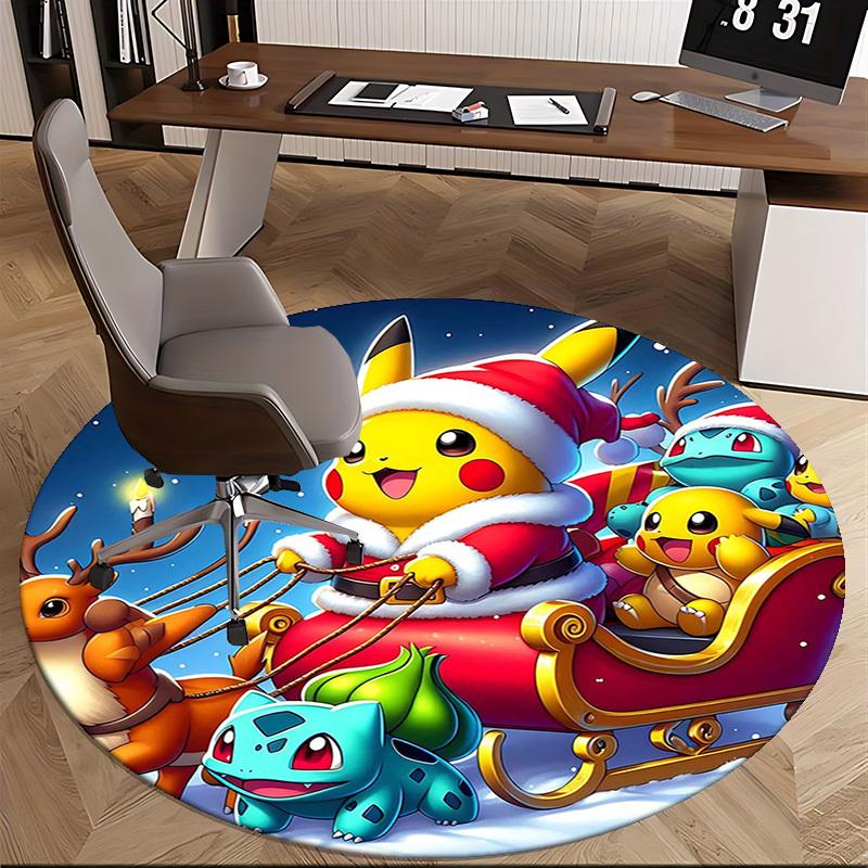 1pc Christmas Pikachu Santa Claus Round Carpet - Anime Design Office Chair Mat, Non-Slip Rug for Home Decor, Living Room