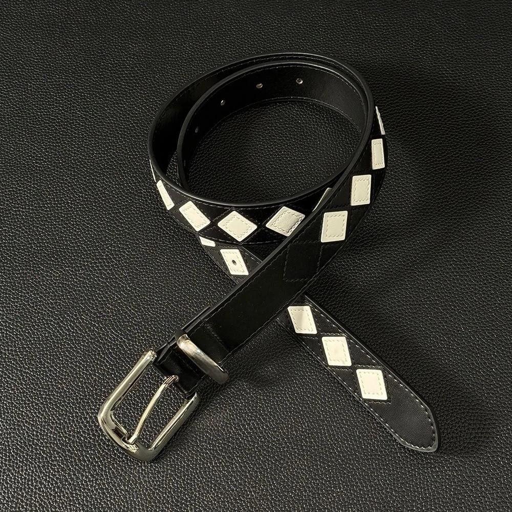 Black White Punk Women Men Belt PU Leather Y2K Retro Pin Buckle Belt Hip Hop Cross Pattern Streetwear Waist Belt For Jeans