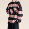 Moda Punk Homens Harajuku Preto Rosa Listrado Hoodies Masculino Solto Oversized Manga Comprida Meninos Camisetas Retro Hoodies Punk Roupas Meninos Pullover