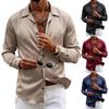 Camicia da uomo a maniche lunghe in raso con colletto cubano e lucentezza