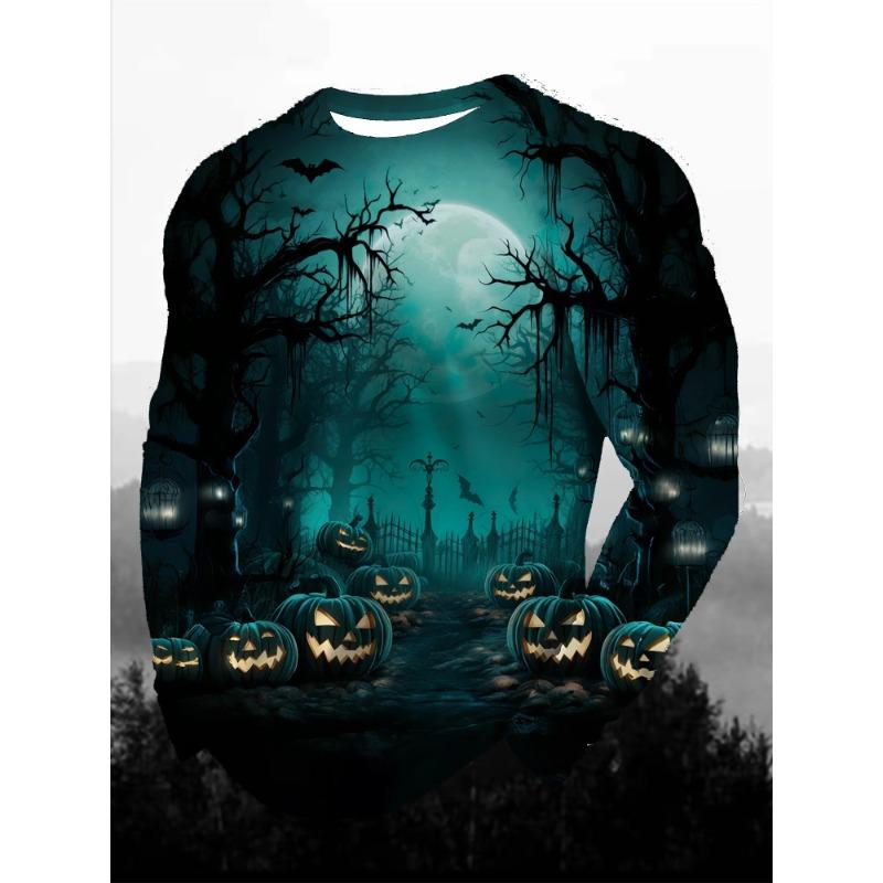 3D Printed Halloween Theme Long Sleeve T-shirts Men's Fashion Tops Casual Party Clothing