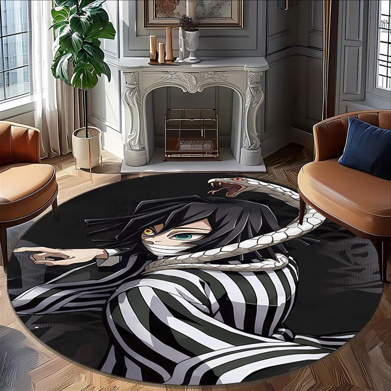 1pc Demon Slayer1 Print Round Carpet Chair Round Carpet Suitable for Bedroom Living Room Home Decorative Carpet