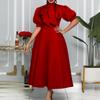 Women S Short Sleeve Solid Color A Line Midi Dress With Bow