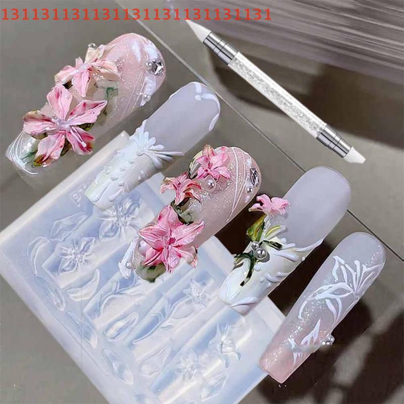 DIY Accessory Package: 2/3pcs 3D Hibiscus Flowers Nail Art Mold, Resin Carving Template with Ballet Bows Design