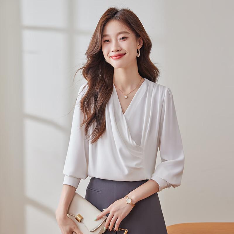 Elegant Women s Long Sleeve V-Neck Blouse L