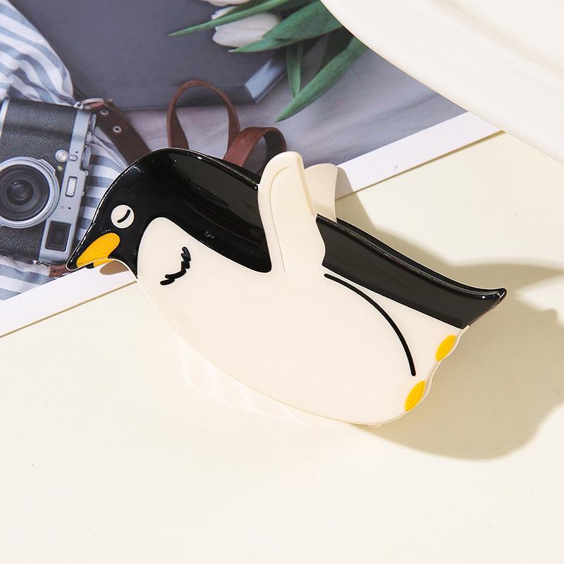 Cute Pet Penguin Hair Clip Acetate Hair Accessories Shark Clamp Black White Color Block Hair Grips For Women Girls Children