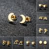 Kleine Edelstahl-Ohrringe Geometrisch Damen Herren Minimalistisch Rund Herz Mond Stern Ohrstecker Dreieck Pendientes Geschenk