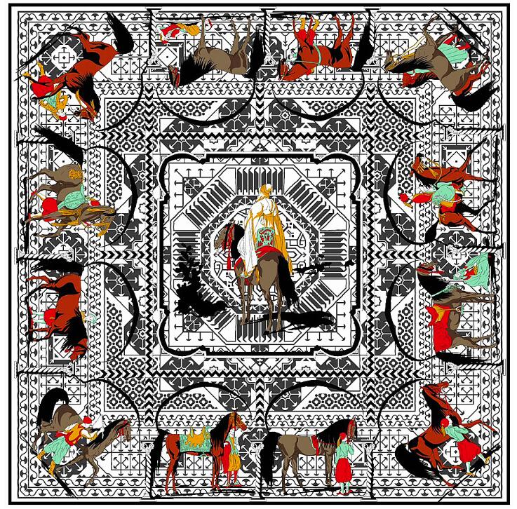 100%Silk Women Scarf Luxury Brand Europe Design Foulard 130*130cm  Horses  Knights Print Square Scarves Fashion Shawls Wraps