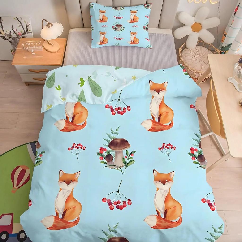 Fox Print Patchwork Duvet Cover for Kids Teens Boys Girls, Funny Lovely Animals Bedding Set, Fox Comforter Cover Decorative Room