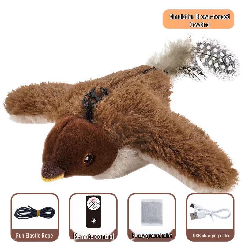 Cross-Border Electric Sparrow Cat Toy: Simulated Shaking Bird with Swinging Wings for Feline Entertainment