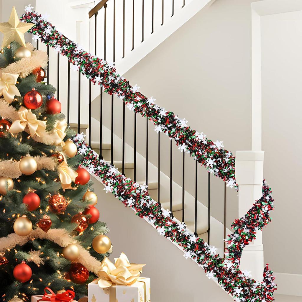 2M Christmas Snowflake Tinsel Garland Xmas Tree Decoration Christmas Metallic Twist Garland Ceiling Hanging New Year Party Decor MIT