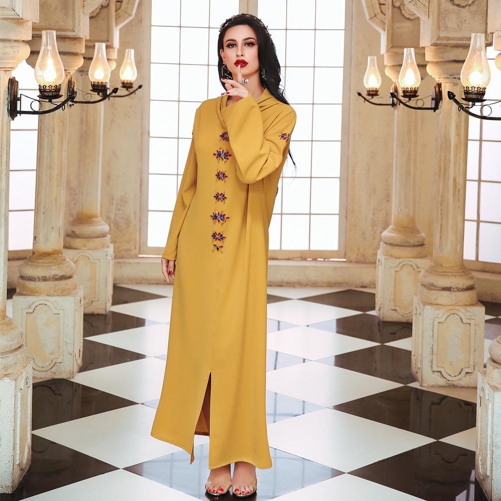 Blau-graue handgefertigte Diamant-Kapuzenrobe für muslimische Frauen