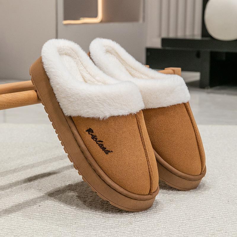 New Cotton Slippers Fashionable Couple Thick Bottom Velvet Warm Autumn and Winter Floor Cotton Mop Comfortable