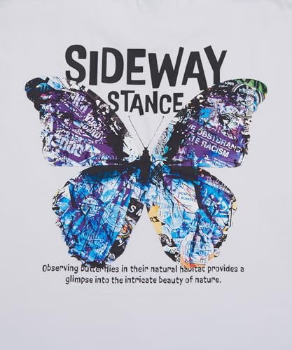 IMPROMES Casual SIDEWAYSTANCE Art Butterfly Short Sleeve T-Shirt, Men's, White
