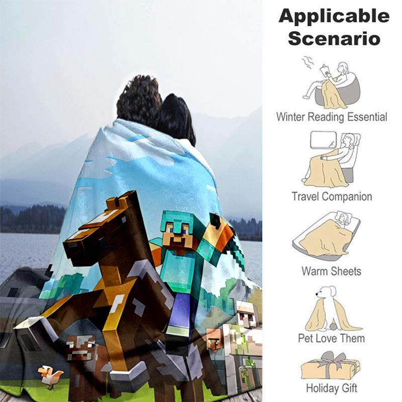 1pc Blanket Minecraft5 Print Design, Lightweight Blanket for Sofa, Bed- Soft &Warm, Gift for All Seasons like Christmas, Halloween