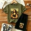 Kids Muscular Woman Fun Printed 11 Colors Outdoor Street Kids T-shirt and Shorts 2 Piece Set Summer Home Casual Outfit Boy and Girl's Sports Set