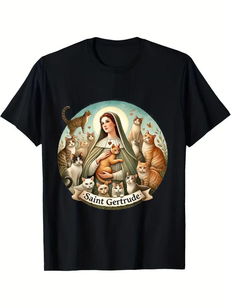 

Saint Gertrude Patron of Cats Love Cats Catholic Saint Kitty T-Shirt M