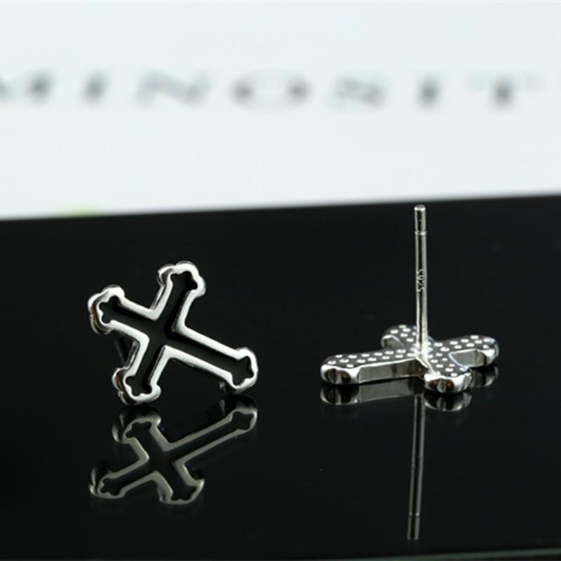 2023 Men's & Women's Black Cross Needle Stud Earrings: 925 Silver, Simple Piercing Jewelry