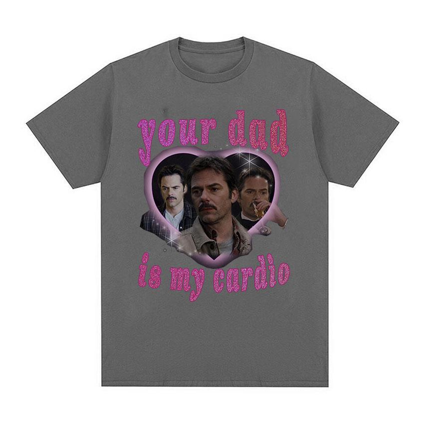 2025 Лето Сумерки Твой Папа — Мое Кардио Графические Мужские Ретро Модные Футболки с Коротким Рукавом Мужчина 100% Чистый Хлопок Печатная Футболка XL