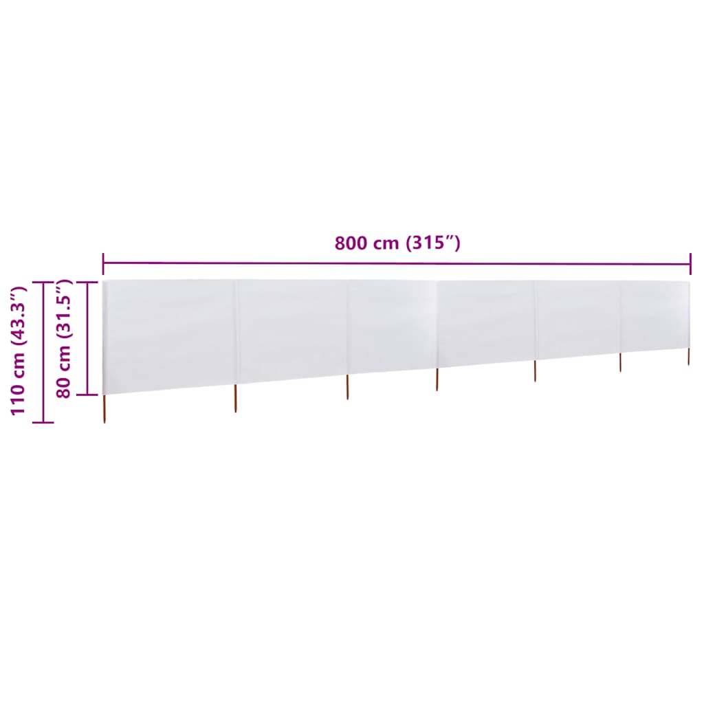 vidaXL 6-teiliges Windschutzgewebe 800 x 80 cm Weiß