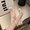 Fashion Fashion Shoes for Women Buckle Strap Solid Women's Sandals Peep Toe Thin Heels Super High Pump Women Square Toe Heeled Sandals