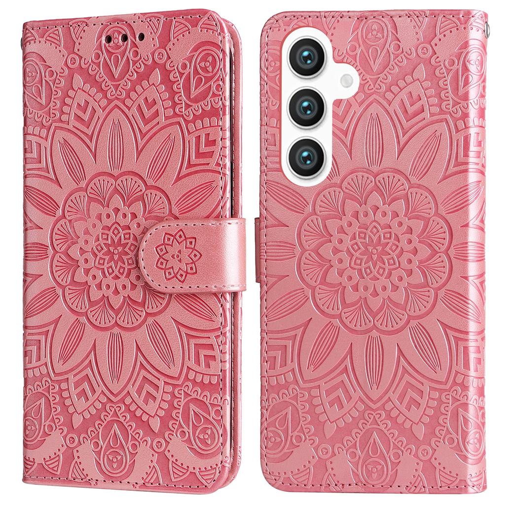 For Samsung Galaxy S25 Case Sunflower Imprint Leather Wallet Phone Cover