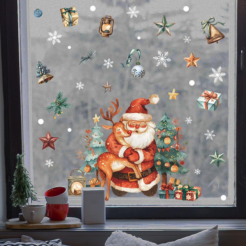 Christmas Holiday Decorations Santa Claus Elk Vitrine Home Beautification Decorative Window Stickers